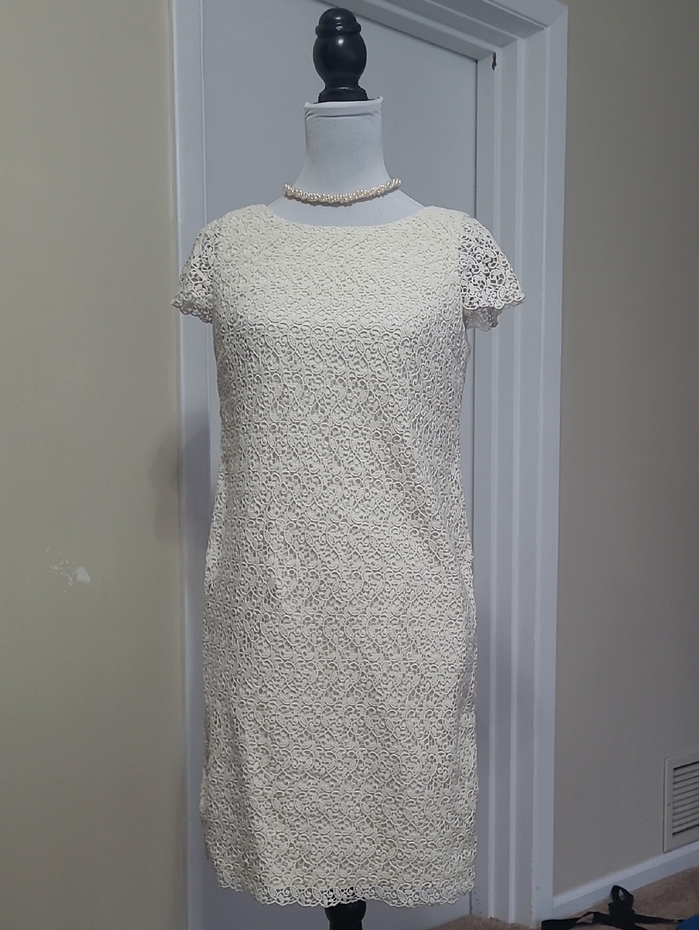 Talbots Cream Lace Short Sleeve Midi Dress